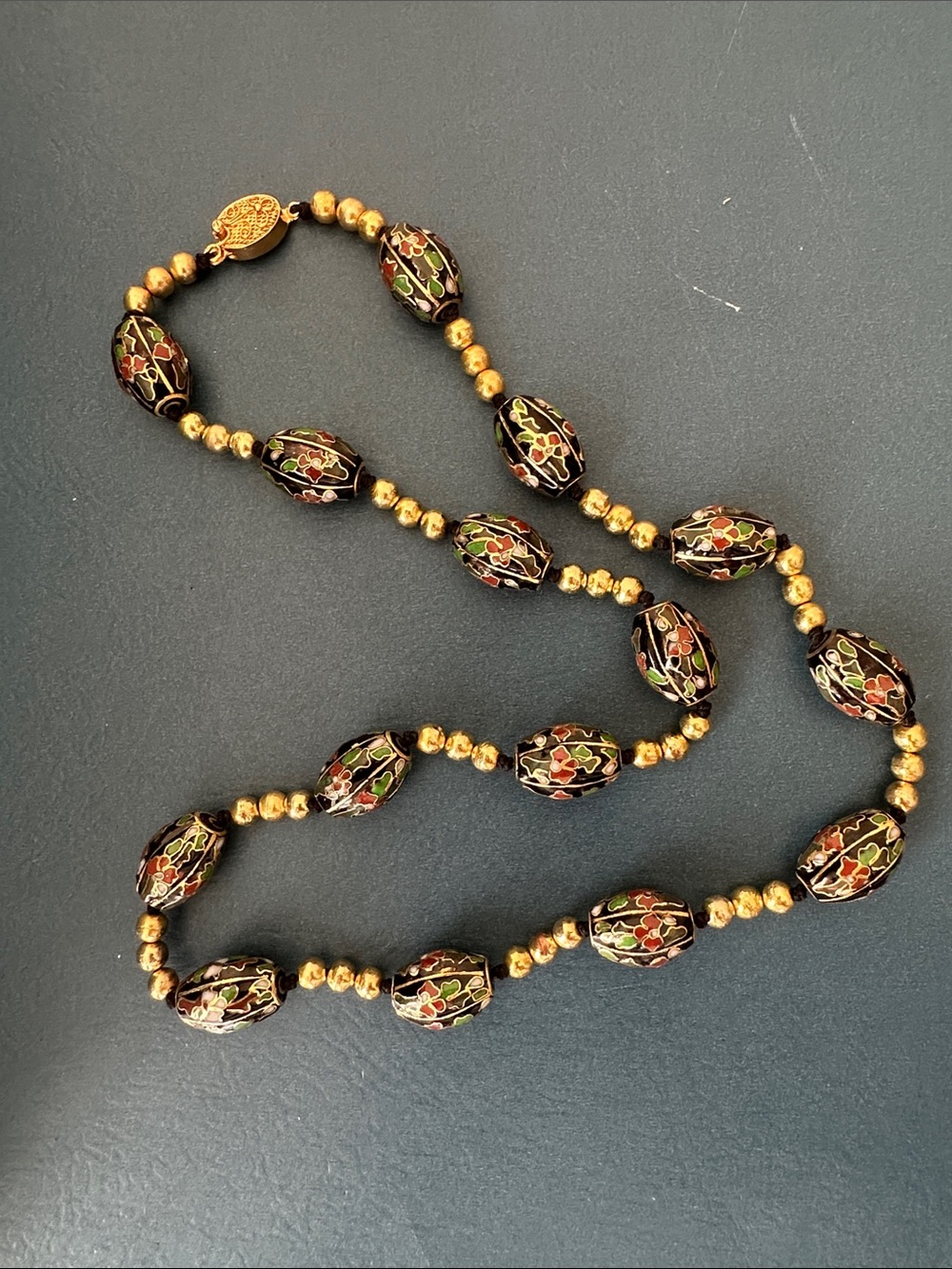 Rare Vintage Black Cloisonne Necklace